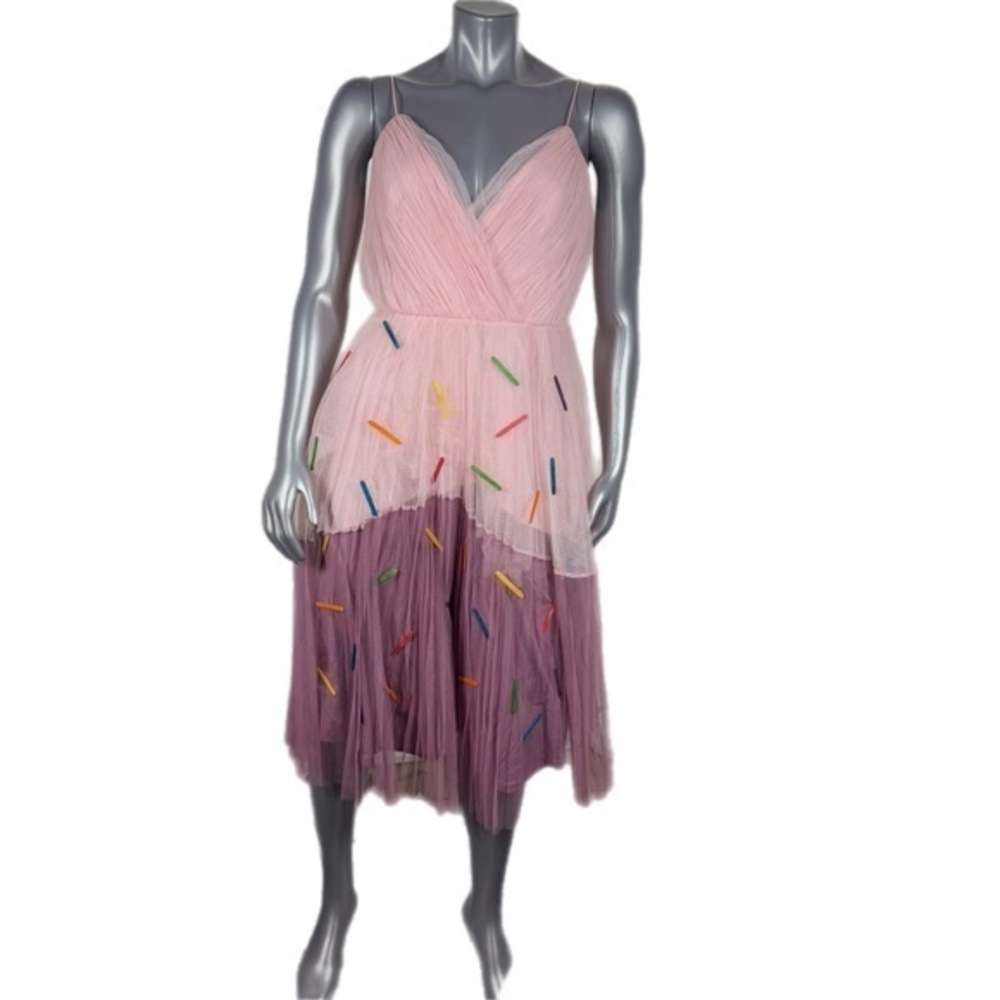 ASOS Pink and Purple Midi Tulle Dress with High-Low Hem & Custom Detailed - Picture 2 of 12